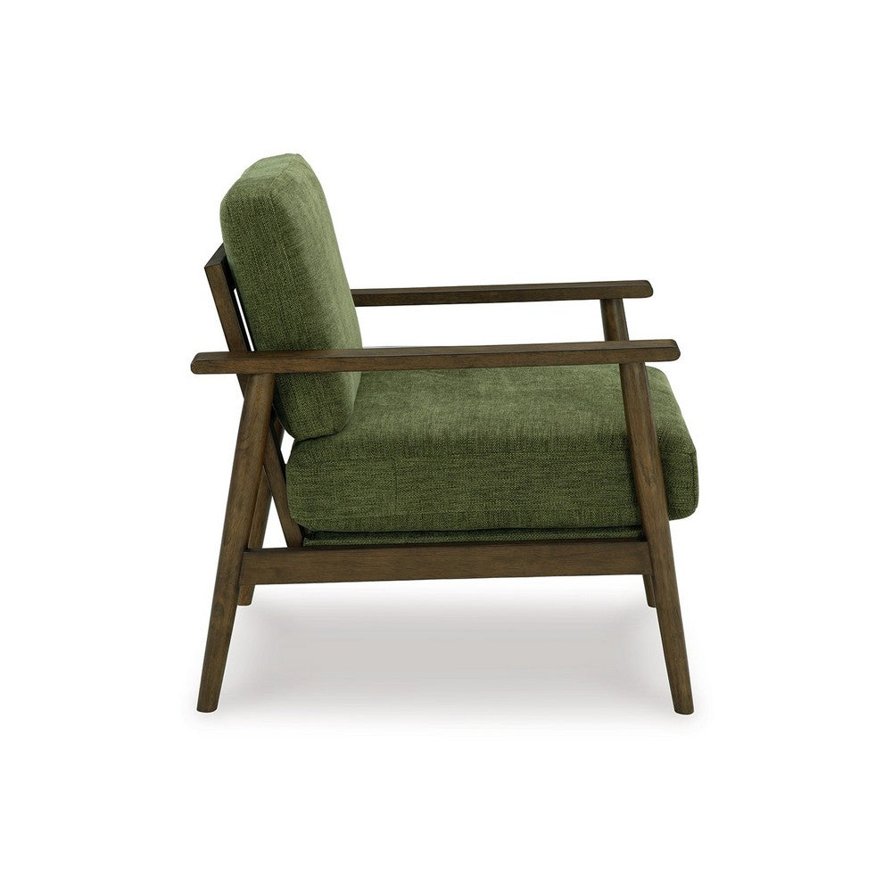Bixy Accent Chair, 31 Inch, Brown Wood Armrests, Dark Green Polyester -BM332925