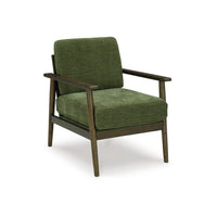 Bixy Accent Chair, 31 Inch, Brown Wood Armrests, Dark Green Polyester -BM332925