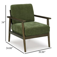 Bixy Accent Chair, 31 Inch, Brown Wood Armrests, Dark Green Polyester -BM332925
