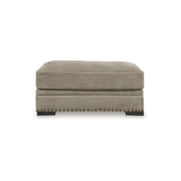 Golo Accent Ottoman, 43 Inch, Taupe Gray Polyester, Nailhead Trim -BM332934