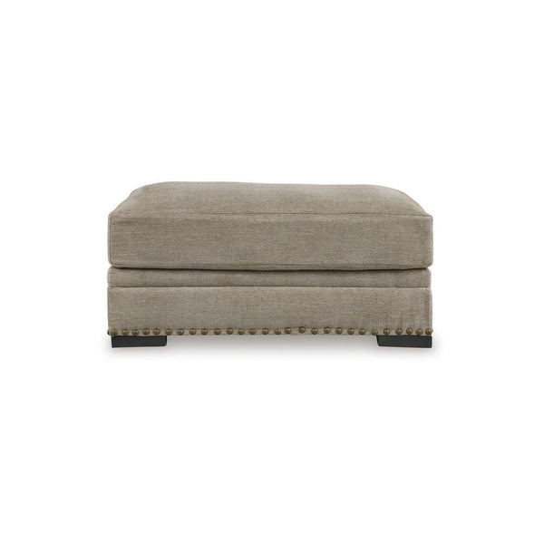 Golo Accent Ottoman, 43 Inch, Taupe Gray Polyester, Nailhead Trim -BM332934