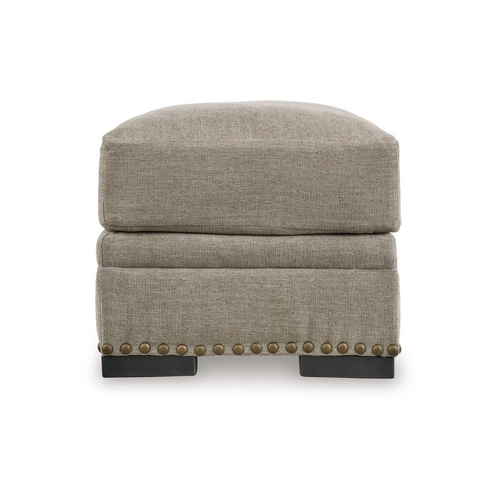 Golo Accent Ottoman, 43 Inch, Taupe Gray Polyester, Nailhead Trim -BM332934