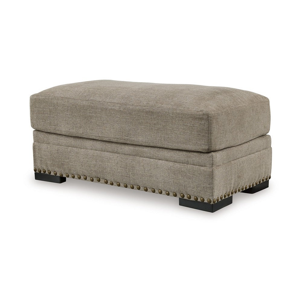 Golo Accent Ottoman, 43 Inch, Taupe Gray Polyester, Nailhead Trim -BM332934