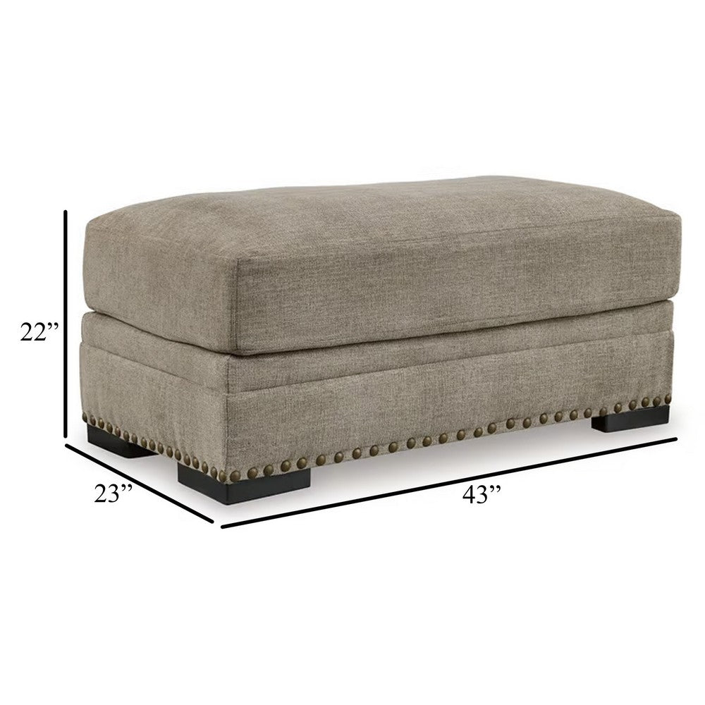 Golo Accent Ottoman, 43 Inch, Taupe Gray Polyester, Nailhead Trim -BM332934