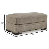 Golo Accent Ottoman, 43 Inch, Taupe Gray Polyester, Nailhead Trim -BM332934
