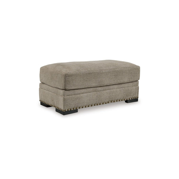 Golo Accent Ottoman, 43 Inch, Taupe Gray Polyester, Nailhead Trim -BM332934