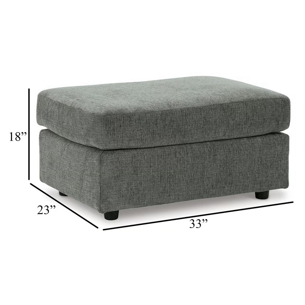 Ratty Ottoman, 33 Inch Rectangular, Plush Cushioned Gray Polyester -BM332941