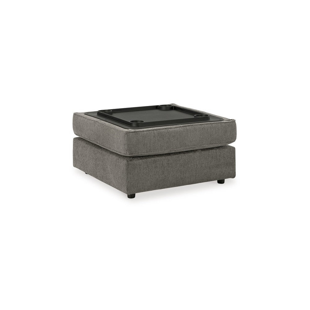 Fola Square Accent Ottoman, 37 Inch Gray, Cupholders with Storage -BM332950