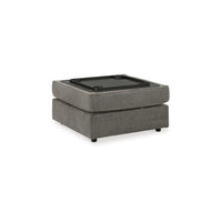 Fola Square Accent Ottoman, 37 Inch Gray, Cupholders with Storage -BM332950