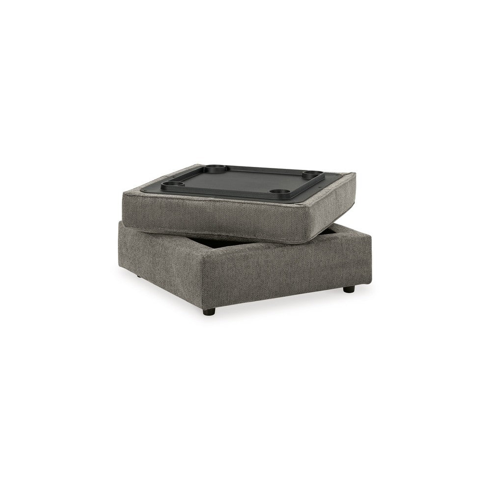 Fola Square Accent Ottoman, 37 Inch Gray, Cupholders with Storage -BM332950