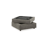 Fola Square Accent Ottoman, 37 Inch Gray, Cupholders with Storage -BM332950