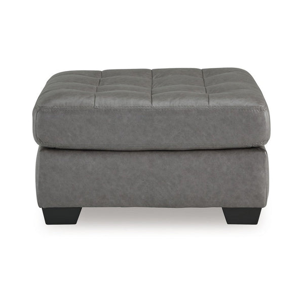 Lairi Accent Ottoman, 36 Inch Square, Button Tufted Gray Faux Leather -BM332959