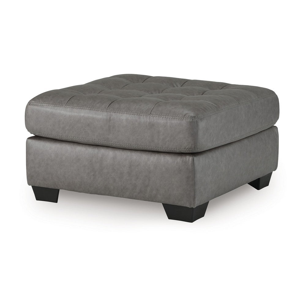 Lairi Accent Ottoman, 36 Inch Square, Button Tufted Gray Faux Leather -BM332959