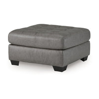 Lairi Accent Ottoman, 36 Inch Square, Button Tufted Gray Faux Leather -BM332959