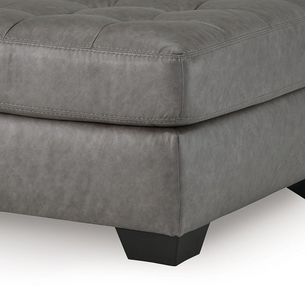 Lairi Accent Ottoman, 36 Inch Square, Button Tufted Gray Faux Leather -BM332959