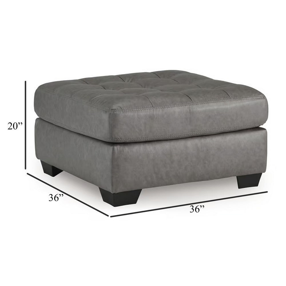 Lairi Accent Ottoman, 36 Inch Square, Button Tufted Gray Faux Leather -BM332959