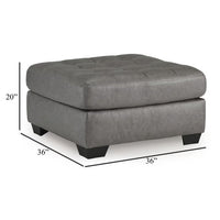 Lairi Accent Ottoman, 36 Inch Square, Button Tufted Gray Faux Leather -BM332959