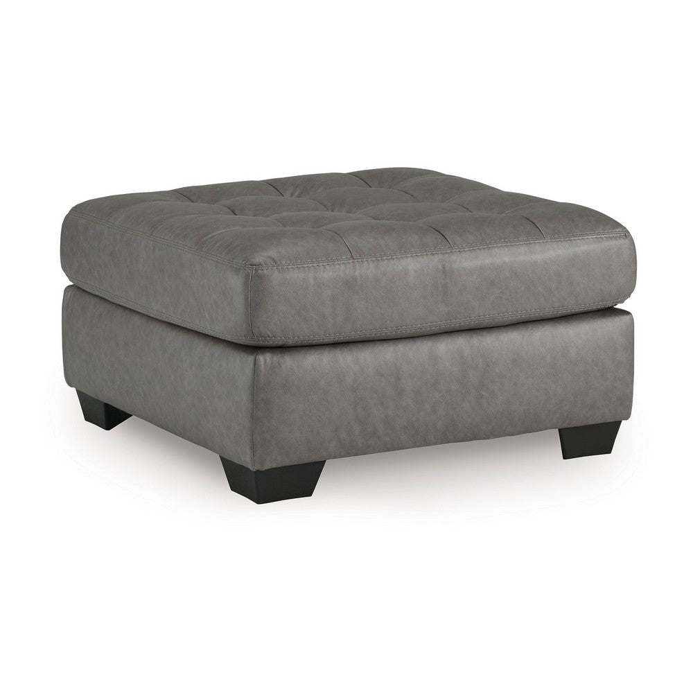 Lairi Accent Ottoman, 36 Inch Square, Button Tufted Gray Faux Leather -BM332959