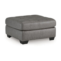 Lairi Accent Ottoman, 36 Inch Square, Button Tufted Gray Faux Leather -BM332959