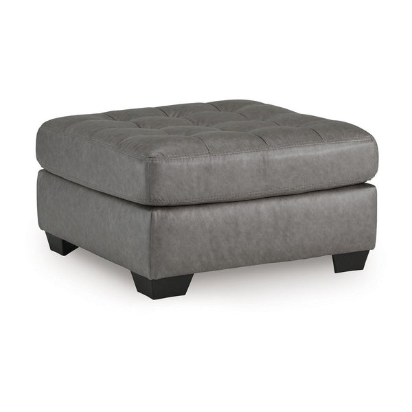 Lairi Accent Ottoman, 36 Inch Square, Button Tufted Gray Faux Leather -BM332959