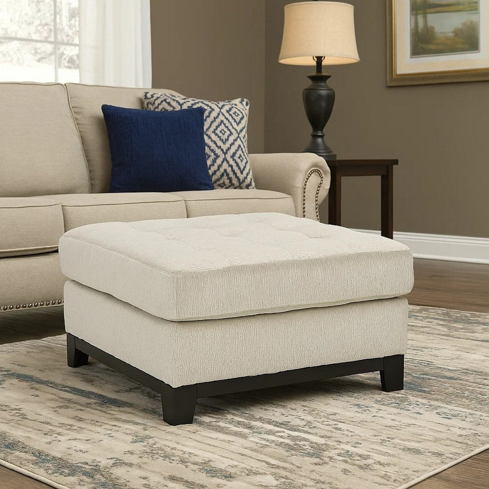 Maxo Accent Ottoman, 36 Inch Square Tufted Seat, Ivory Polyester -BM332964