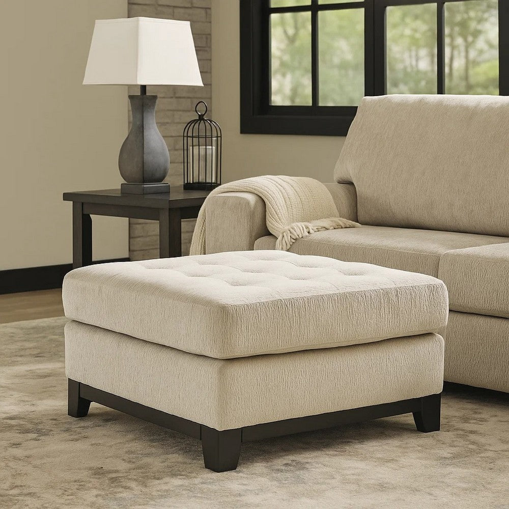 Maxo Accent Ottoman, 36 Inch Square Tufted Seat, Ivory Polyester -BM332964