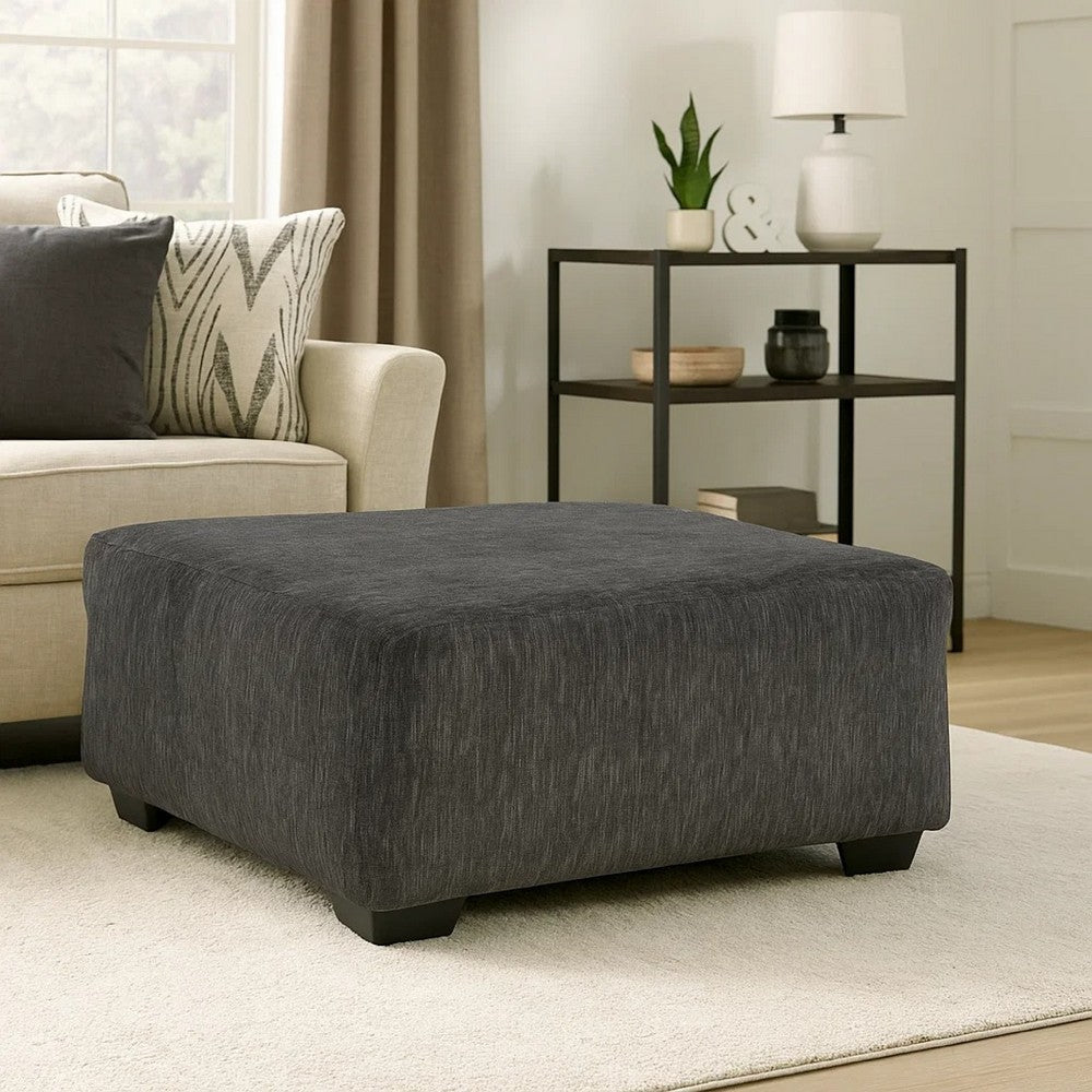 Accent Ottoman, 40 Inch Square Top, Modern Style Dark Gray Polyester -BM332971