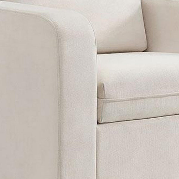 Sty Glider Swivel Accent Chair, Box Cushion White Fabric, Metal Base -BM332975