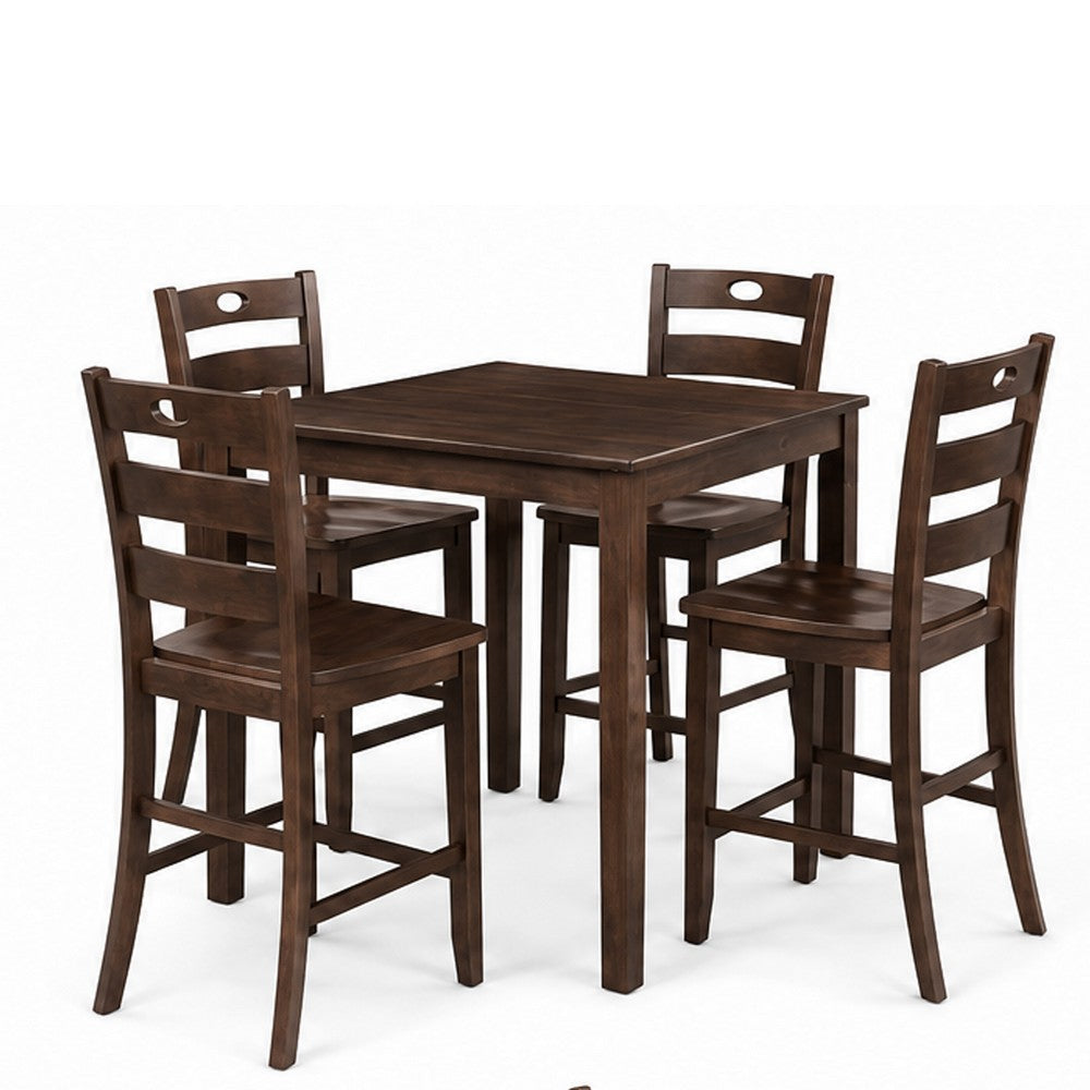 Lasie 5pc Counter Height Dining Table Set w 4 Chairs, Espresso Brown - BM332976