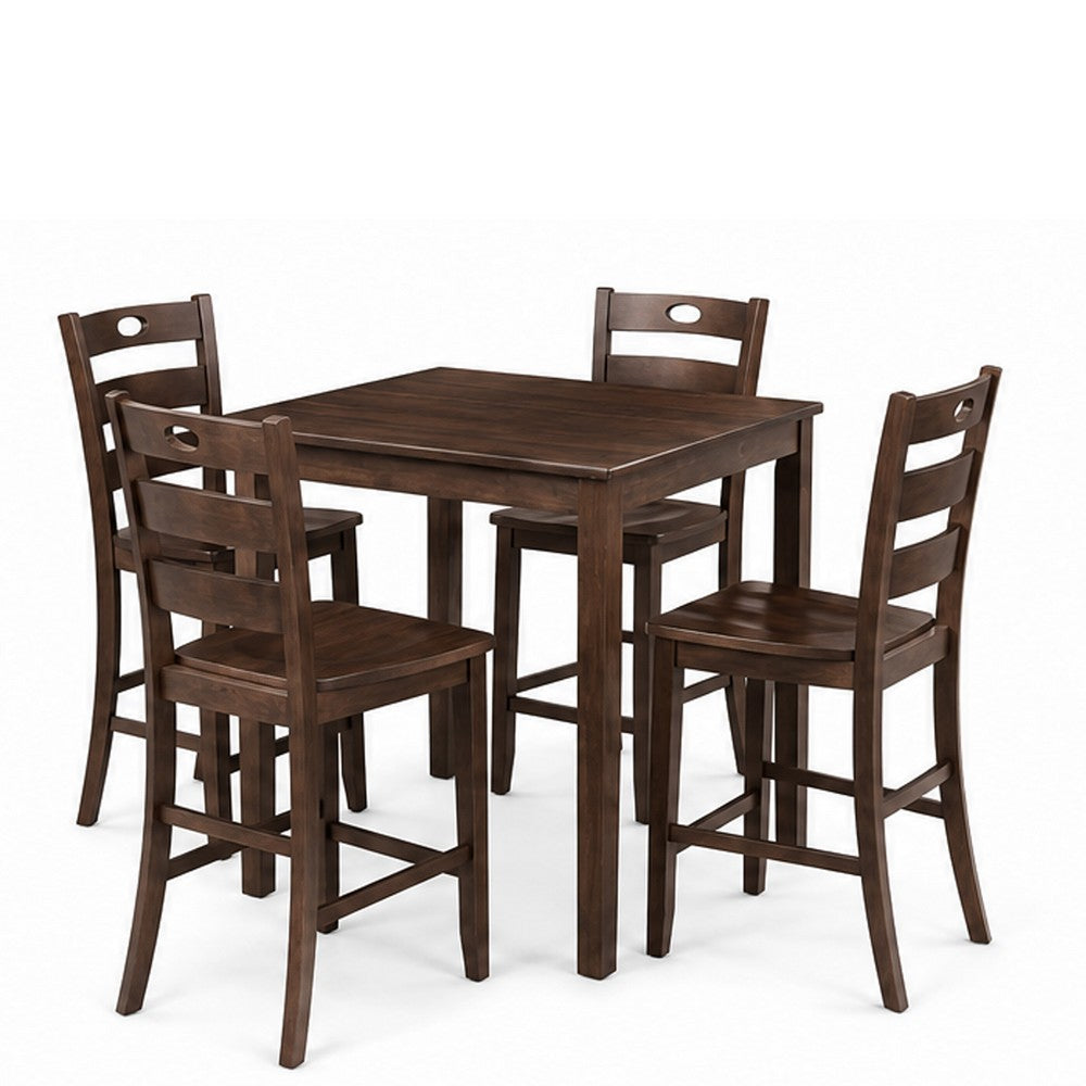 Lasie 5pc Counter Height Dining Table Set w 4 Chairs, Espresso Brown - BM332976