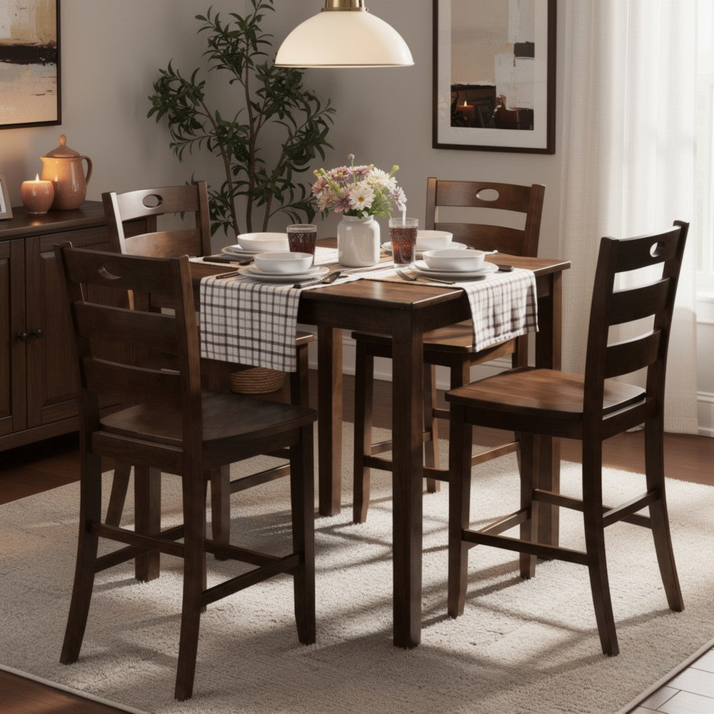 Lasie 5pc Counter Height Dining Table Set w 4 Chairs, Espresso Brown - BM332976