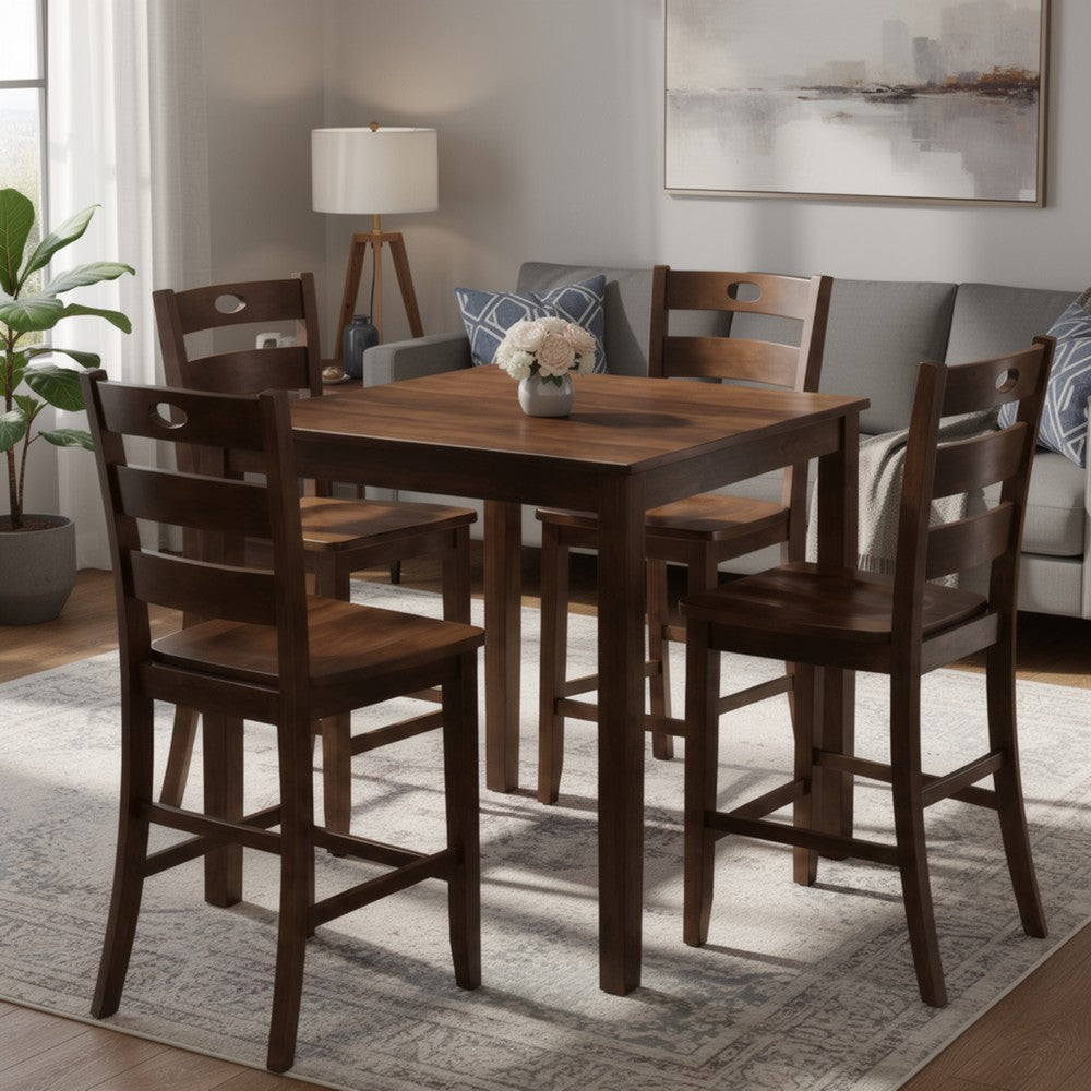 Lasie 5pc Counter Height Dining Table Set w 4 Chairs, Espresso Brown - BM332976