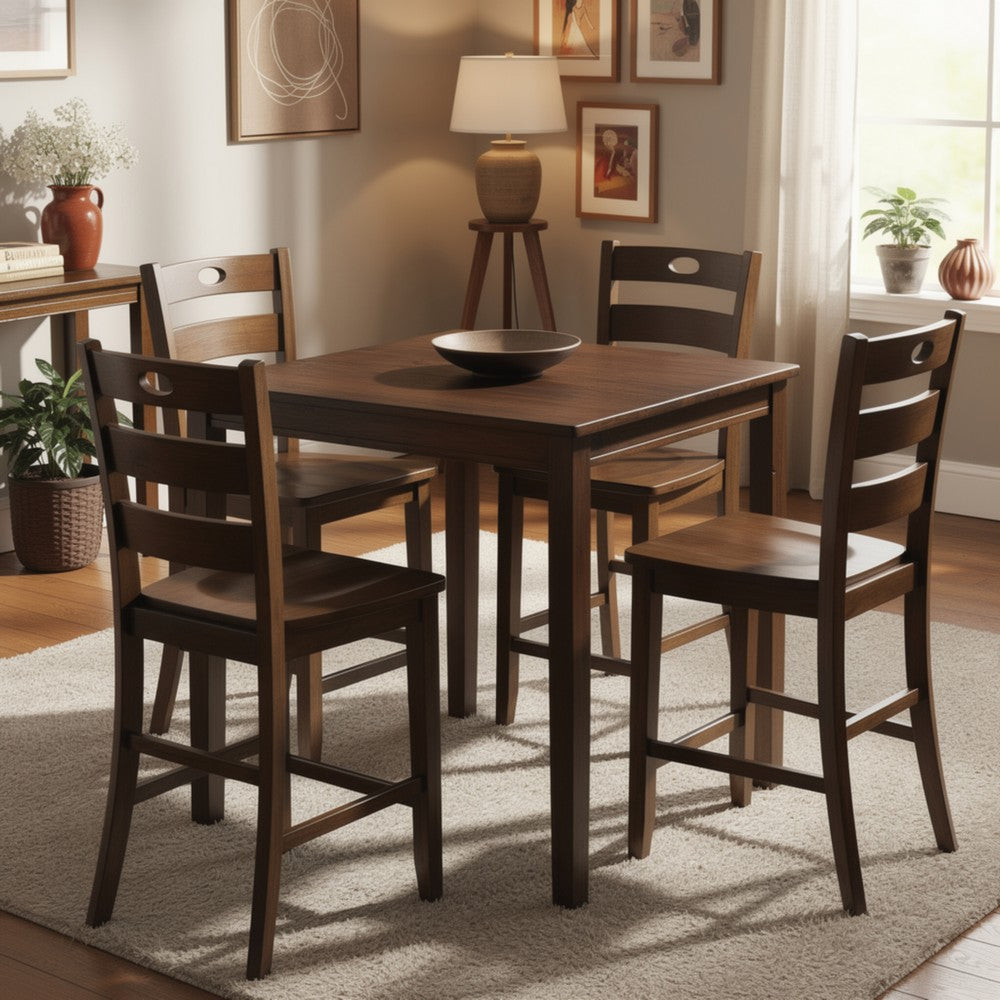Lasie 5pc Counter Height Dining Table Set w 4 Chairs, Espresso Brown - BM332976