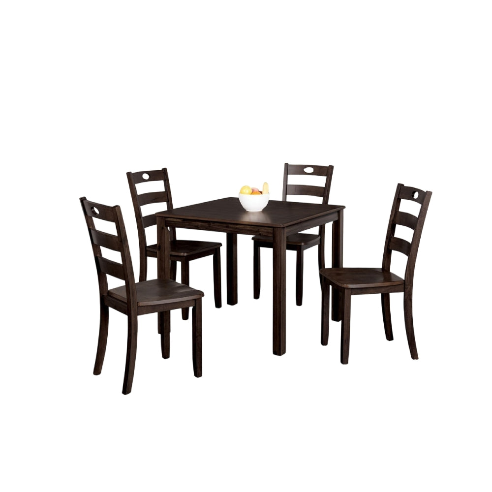 Lasie 5pc Dining Table Set, Square, Espresso Brown Veneer, 4 Chairs - BM332977