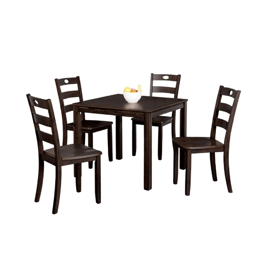 Lasie 5pc Dining Table Set, Square, Espresso Brown Veneer, 4 Chairs - BM332977
