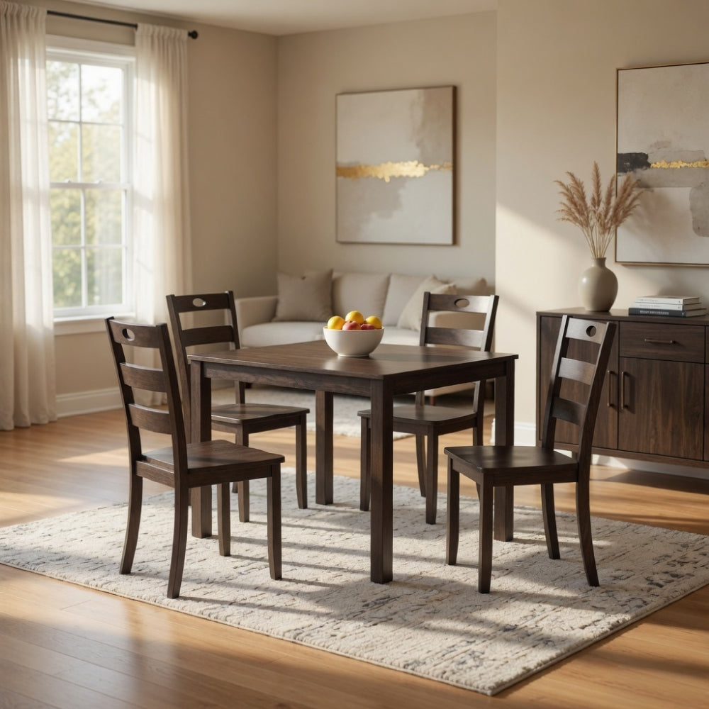 Lasie 5pc Dining Table Set, Square, Espresso Brown Veneer, 4 Chairs - BM332977