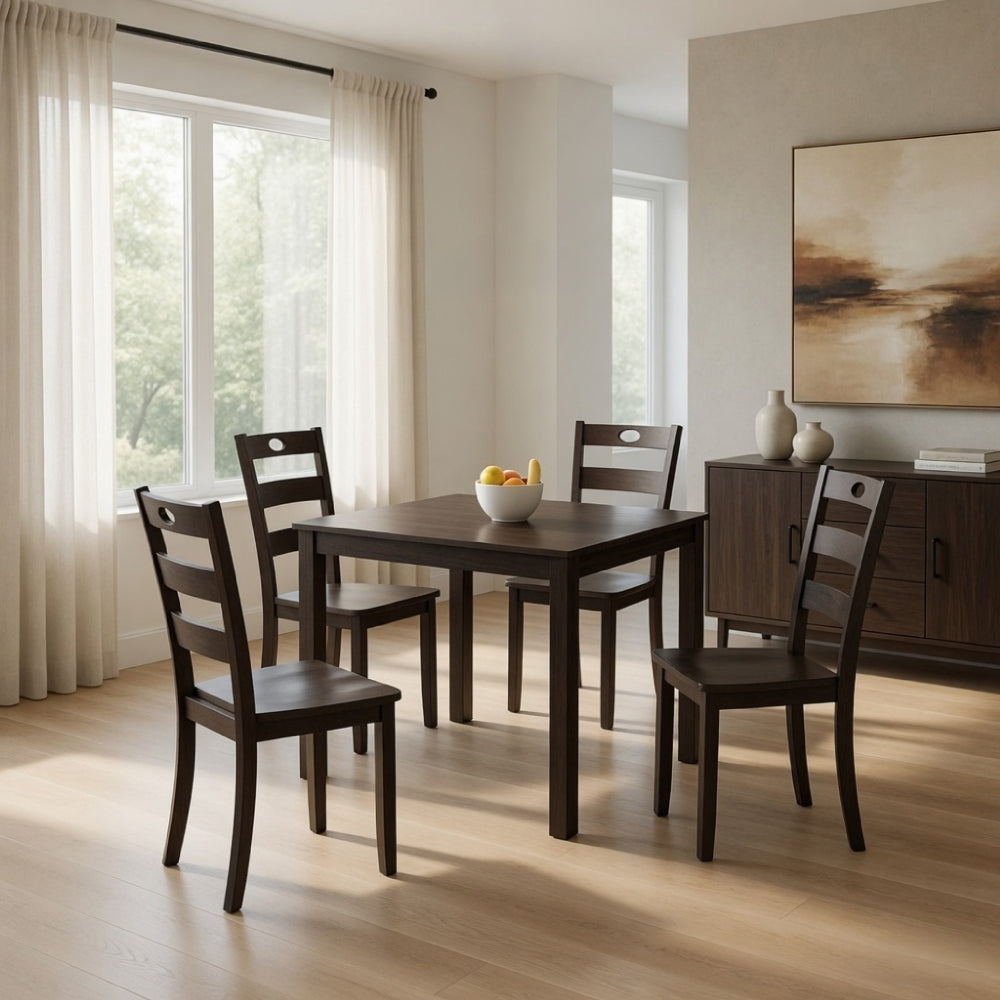 Lasie 5pc Dining Table Set, Square, Espresso Brown Veneer, 4 Chairs - BM332977