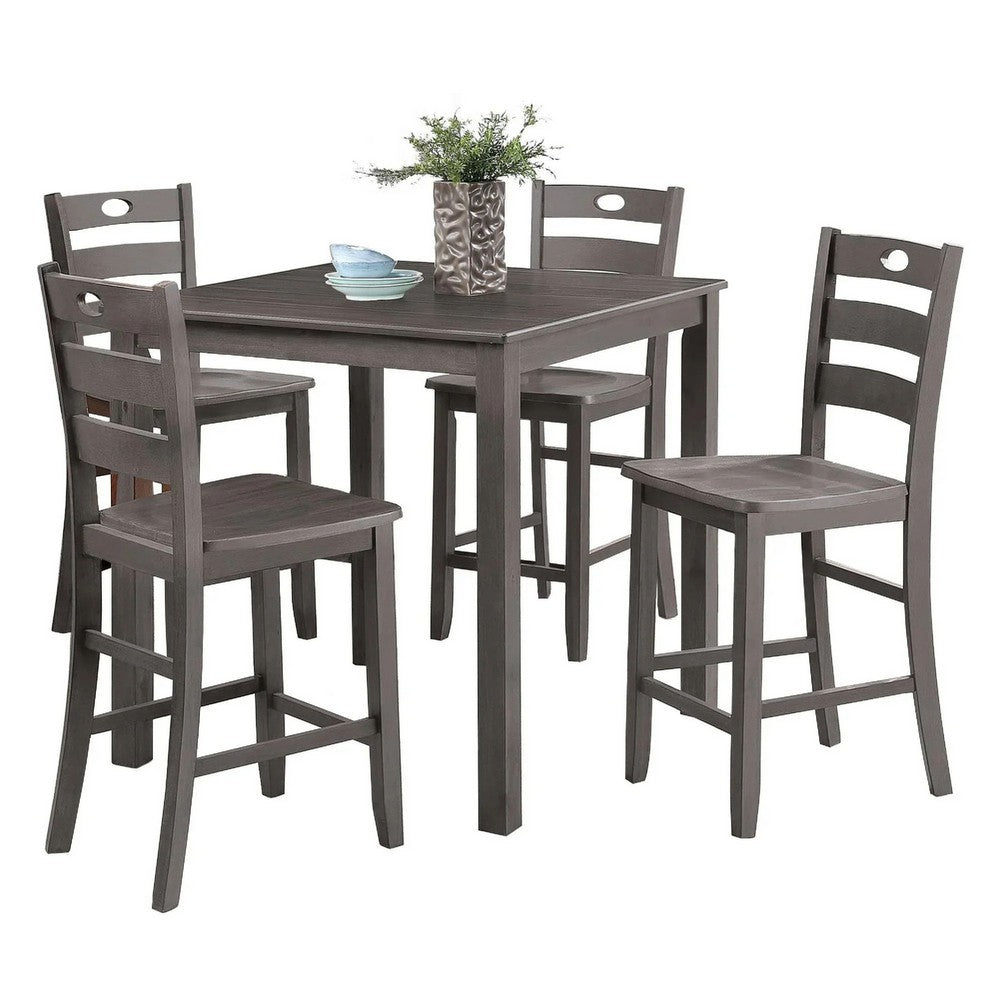 Lasie 5pc Counter Height Dining Table Set, Gray Wood, 4 Slatted Chairs - BM332978