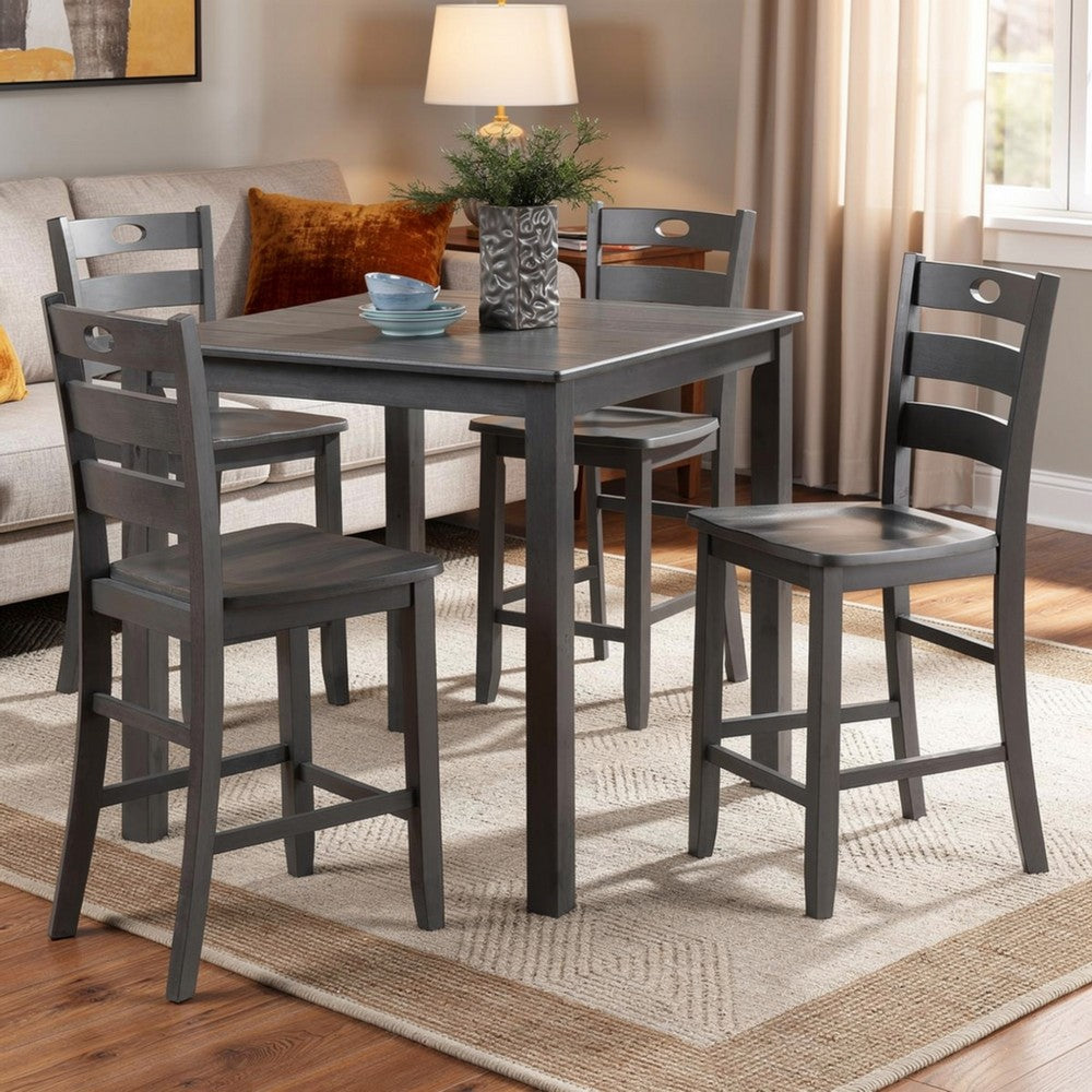 Lasie 5pc Counter Height Dining Table Set, Gray Wood, 4 Slatted Chairs - BM332978