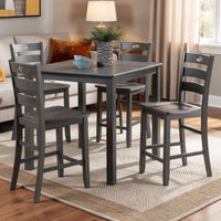 Lasie 5pc Counter Height Dining Table Set, Gray Wood, 4 Slatted Chairs - BM332978