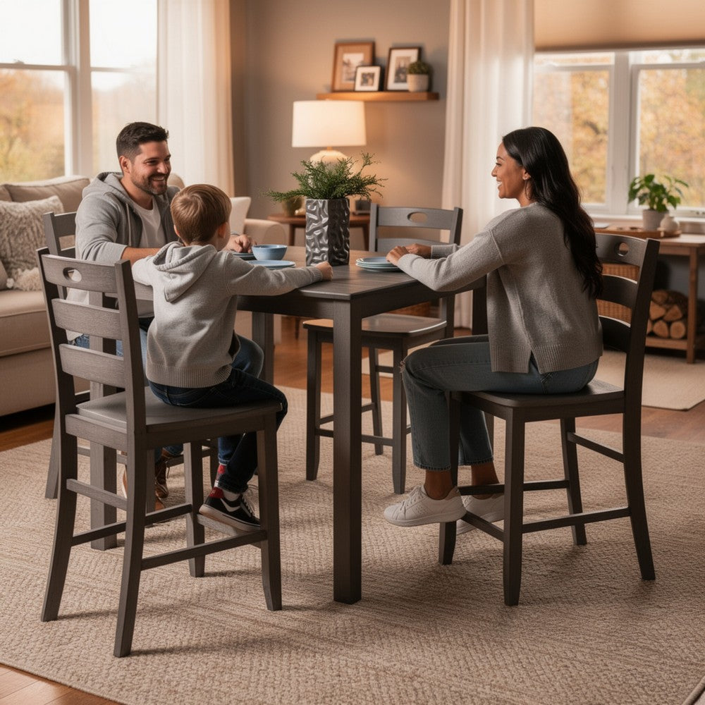 Lasie 5pc Counter Height Dining Table Set, Gray Wood, 4 Slatted Chairs - BM332978