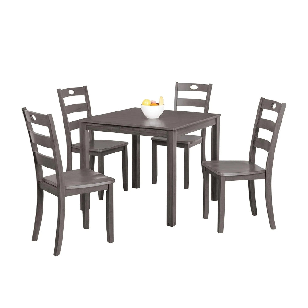 Lasie 5pc Dining Table Set, Square Top, Farmhouse Gray, 4 Slat Chairs - BM332979