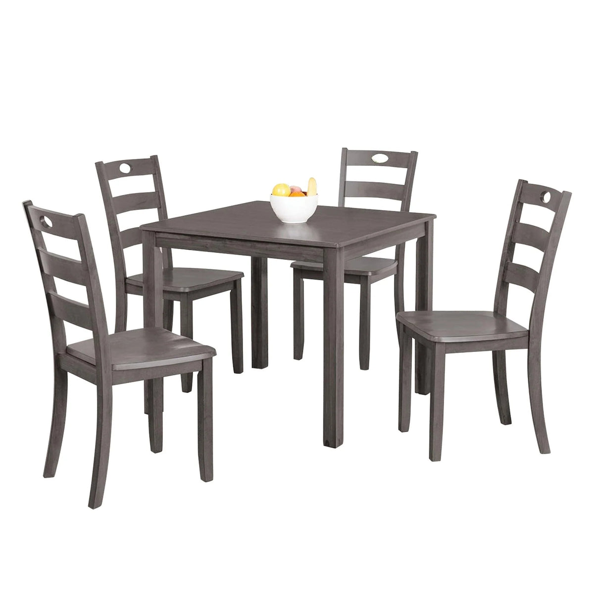 Lasie 5pc Dining Table Set, Square Top, Farmhouse Gray, 4 Slat Chairs - BM332979