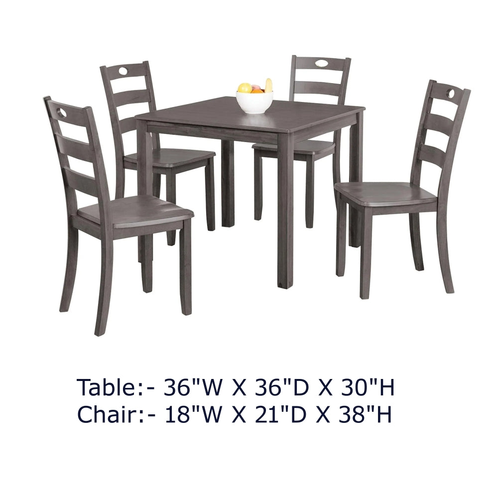 Lasie 5pc Dining Table Set, Square Top, Farmhouse Gray, 4 Slat Chairs - BM332979