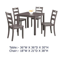 Lasie 5pc Dining Table Set, Square Top, Farmhouse Gray, 4 Slat Chairs - BM332979