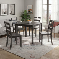 Lasie 5pc Dining Table Set, Square Top, Farmhouse Gray, 4 Slat Chairs - BM332979