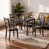 Lasie 5pc Dining Table Set, Square Top, Farmhouse Gray, 4 Slat Chairs - BM332979