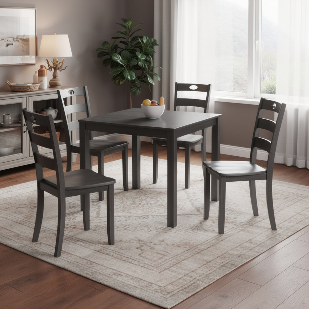 Lasie 5pc Dining Table Set, Square Top, Farmhouse Gray, 4 Slat Chairs - BM332979