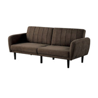 Arz Fold Out Futon Sofa Bed, Dark Brown, Retro Channel Tufted Back -BM332987