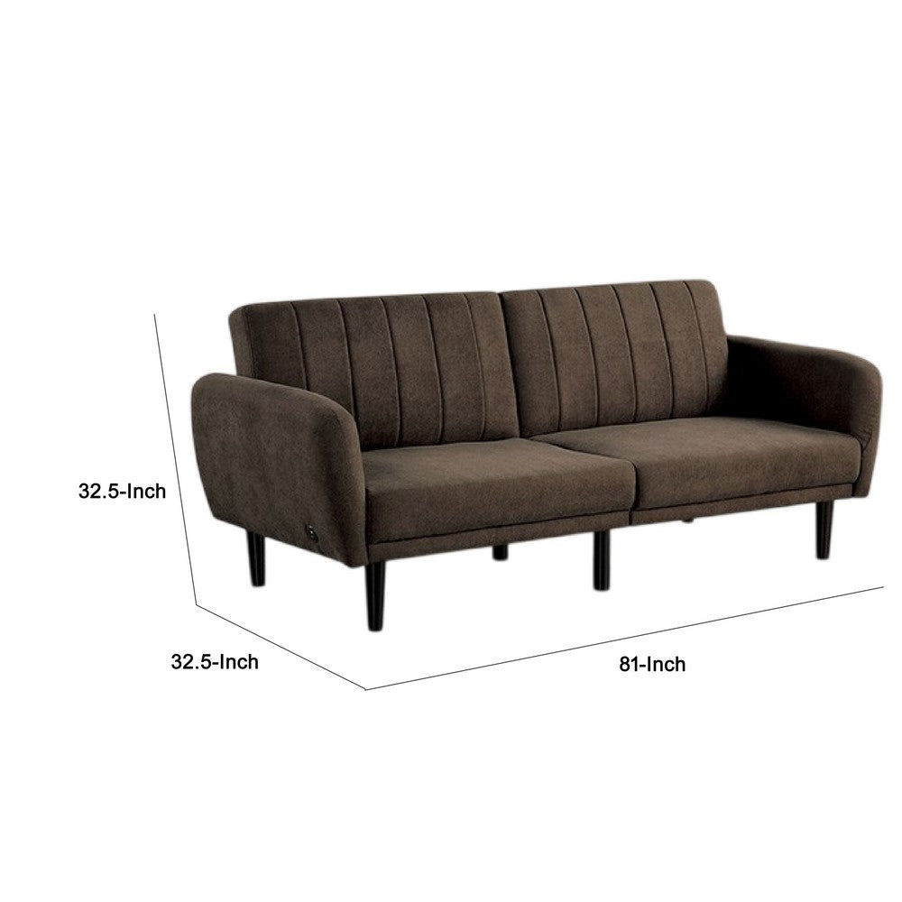 Arz Fold Out Futon Sofa Bed, Dark Brown, Retro Channel Tufted Back -BM332987